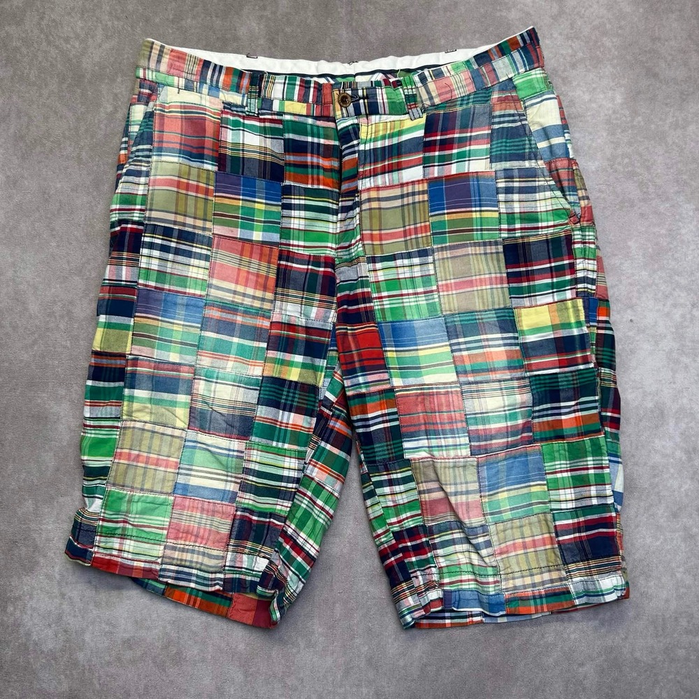 Polo Ralph Lauren Mens 34 Patchwork Madras Plaid Shorts Multi Color Cotton Faded